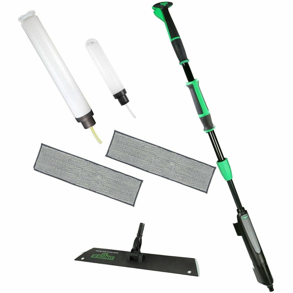 Unger Excella Floor Cleaning Straight Kit - For Floor - Ergonomic, Portable, Washable, Reusable, Handle - MicroFiber - Green, Black - 1 Carton