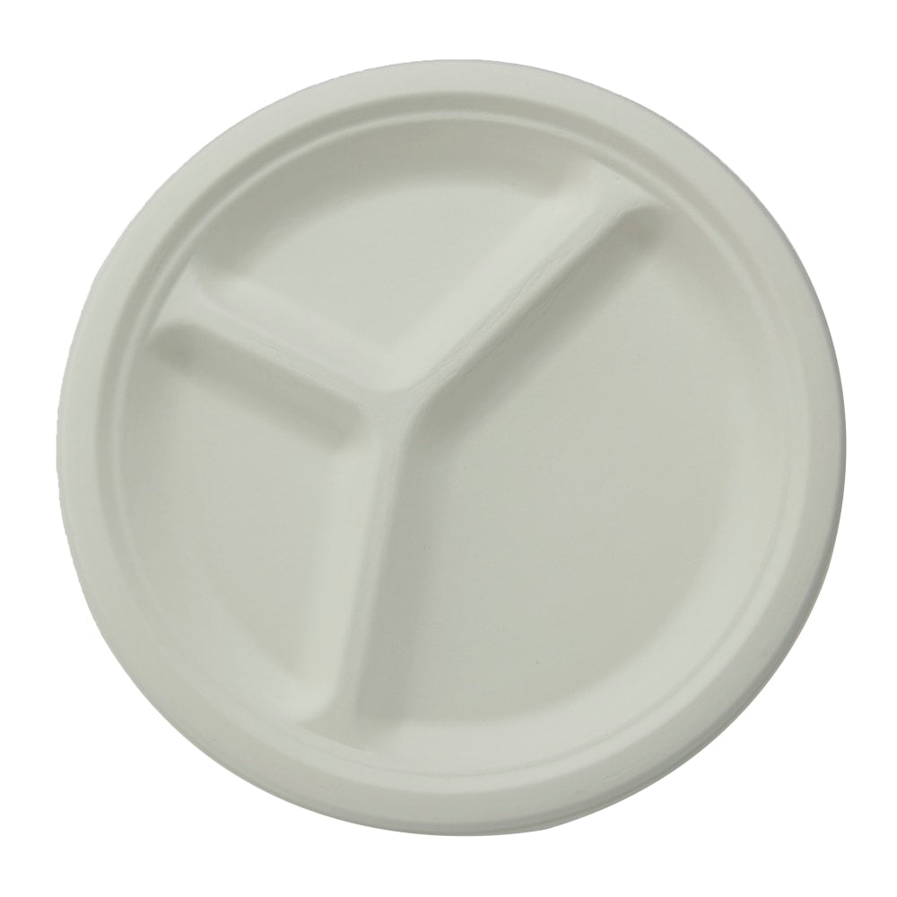 StalkMarket Round Plates, 3 Compartment, 10in, White, Pack Of 500 Plates