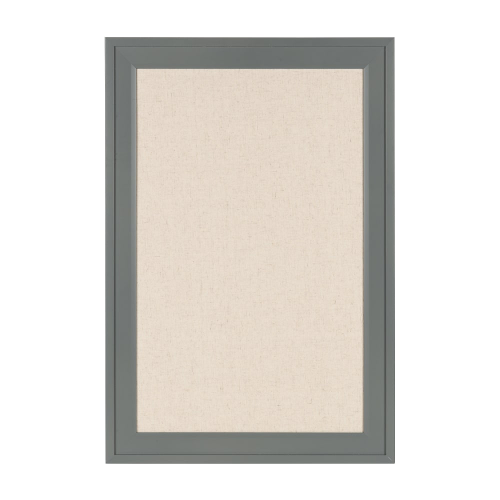 DesignOvations Bosc Non-Magnetic Framed Linen Fabric Pinboard, 18-1/2in x 27-1/2in, Beige, Gray Plastic Frame