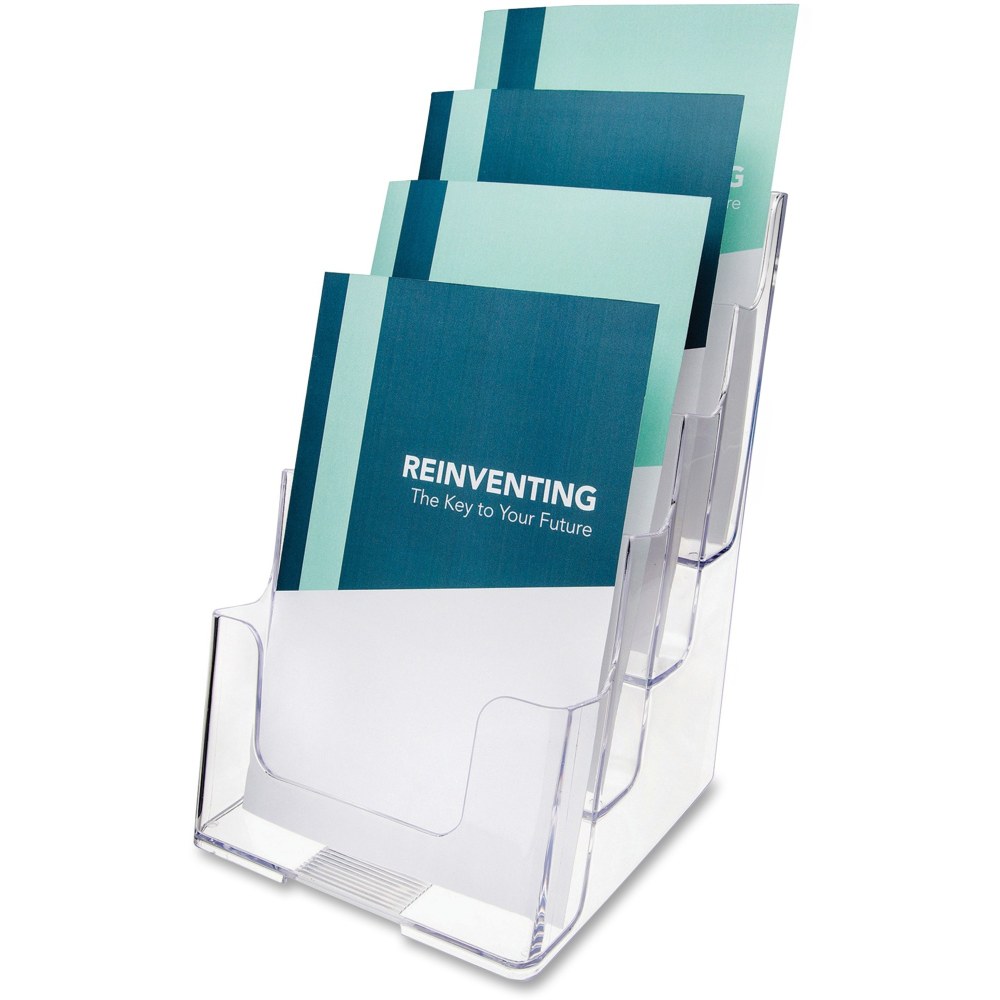 Deflecto 4-Compartment Booklet Holder, 10inH x 6 13/16inW x 6 5/16inD, Clear