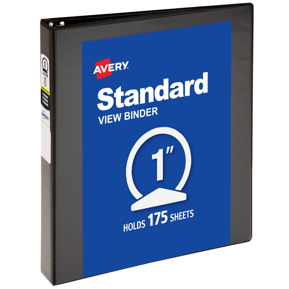 Avery Standard View 3 Ring Binder, 1 Inch Round Rings, Black, 1 Binder