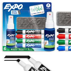 EXPO Dry-Erase Starter Kit, Low Odor, Chisel-Tip, Assorted Ink Colors, Pack Of 4 Markers