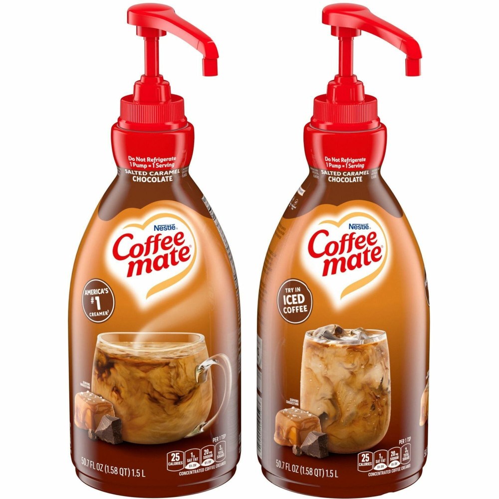 Coffee mate Salted Caramel Chocolate Liquid Coffee Creamer Pump Bottle - Salted Caramel Chocolate Flavor - 50.7 fl oz - 2/Carton Bottle - 600 Serving