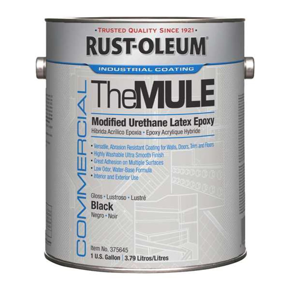 Rust-Oleum The MULE Modified Urethane Latex Epoxy Paint Cans, 1 Gallon, Black Gloss, Pack Of 2 Paint Cans