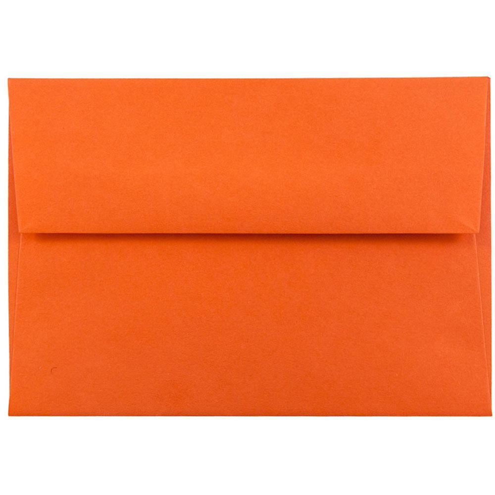 JAM Paper Booklet Envelopes, #4 Bar (A1), Gummed Seal, 30% Recycled, Orange, Pack Of 25