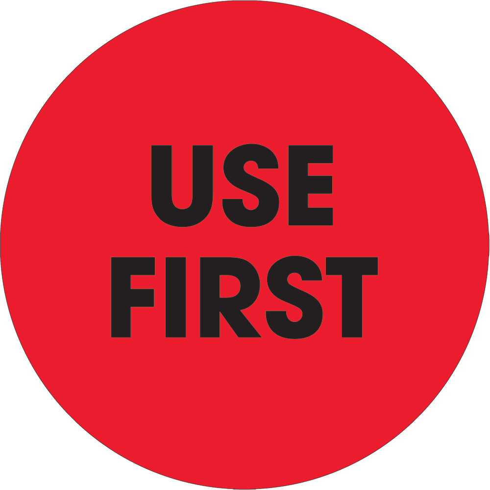 Tape Logic Preprinted Special Handling Labels, DL1250, Use First, Round, 2in, Fluorescent Red, Roll Of 500