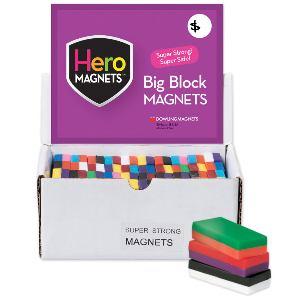 Dowling Magnets Chunky Magnets, Block, 2inH x 1inW x 1/2inD, Assorted Colors, Box Of 40