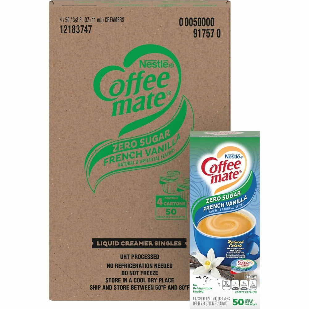 Nestle Coffee mate Liquid Creamer, French Vanilla Flavor, 50 Oz Single Serve, 200/Pack