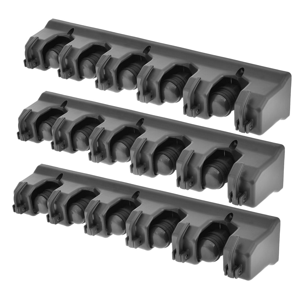 Alpine 5-Hook Mop And Broom Holders, 15-3/4in x 3-1/3in x 2-1/2in, Gray, Pack Of 3 Holders
