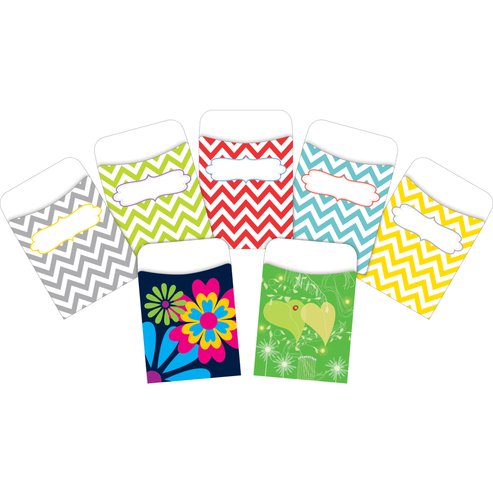 Barker Creek Peel & Stick Library Pockets, 3-1/2in x 5-1/8in, Chevron & Flora, Set Of 90 Pockets