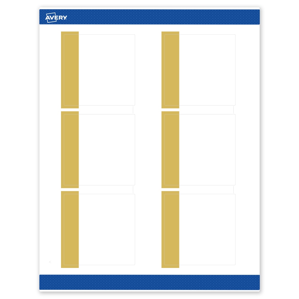 Avery Print-To-The-Edge Labels & Sure Feed, S00-DJQ-PRWMP10, 3in x 3in, Matte White, Preprinted Dipped Gold Edge Design, Pack Of 60