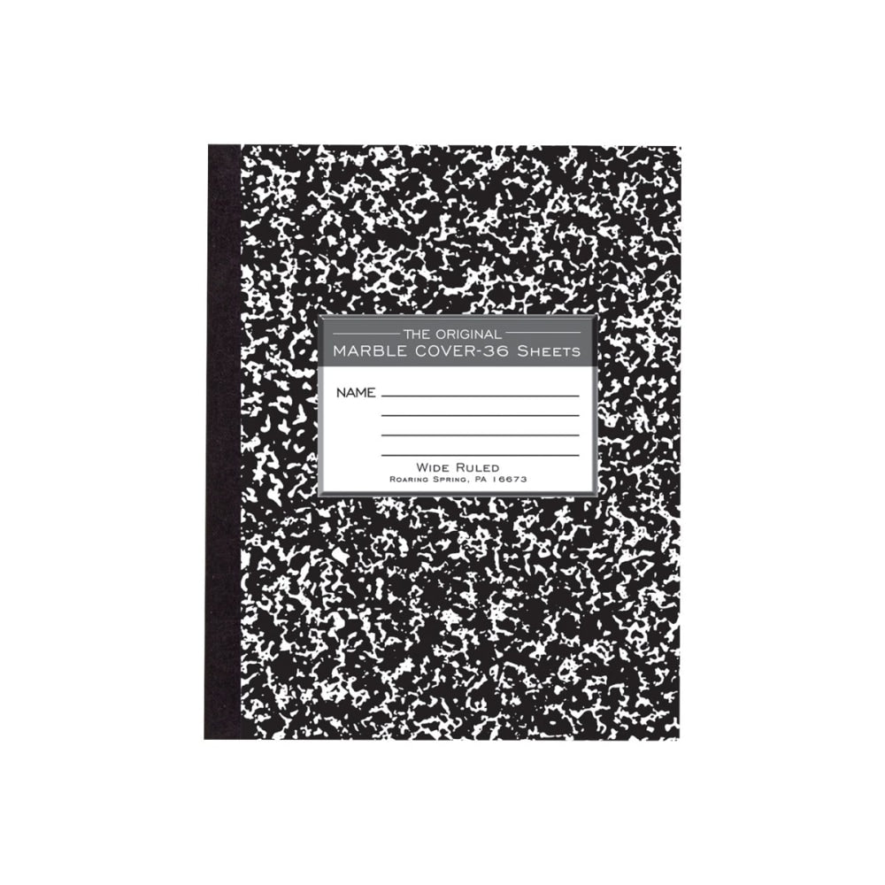 Roaring Spring Tape Bound Composition Notebook, 8 1/2in x 7in, 48 Sheets, Black Marble