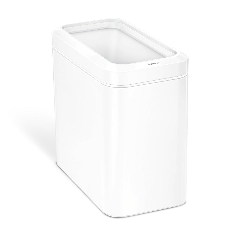 simplehuman Slim Open Top Mini Trash Can, 6.6 Gallons, 15.2inH x 8.7inW x 16.7inD, Rectangular, White Steel