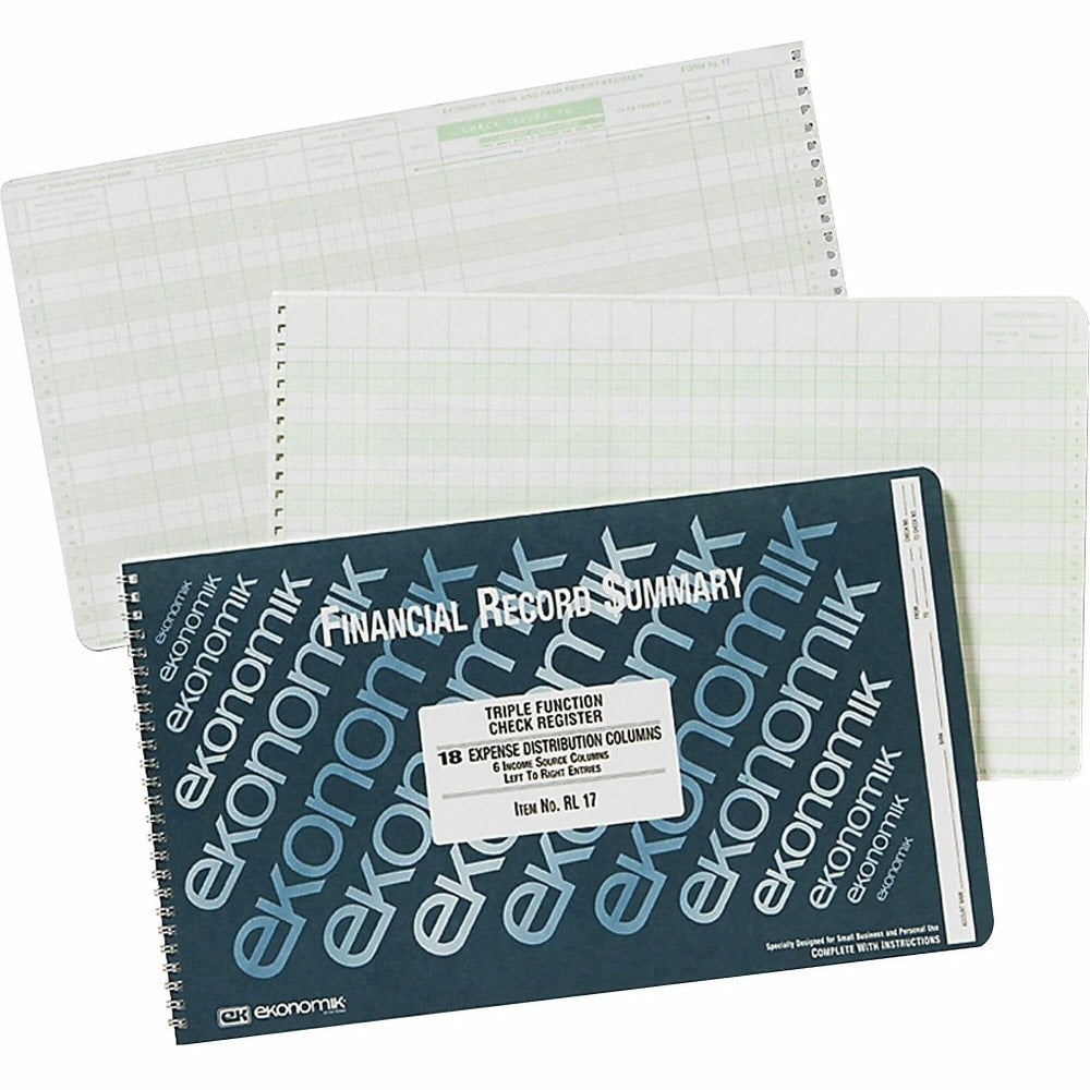 Ekonomik Standard Size Triple Function Check Registry - 40 Sheet(s) - Wire Bound - 14.75inx8.75in Sheet Size - RL17