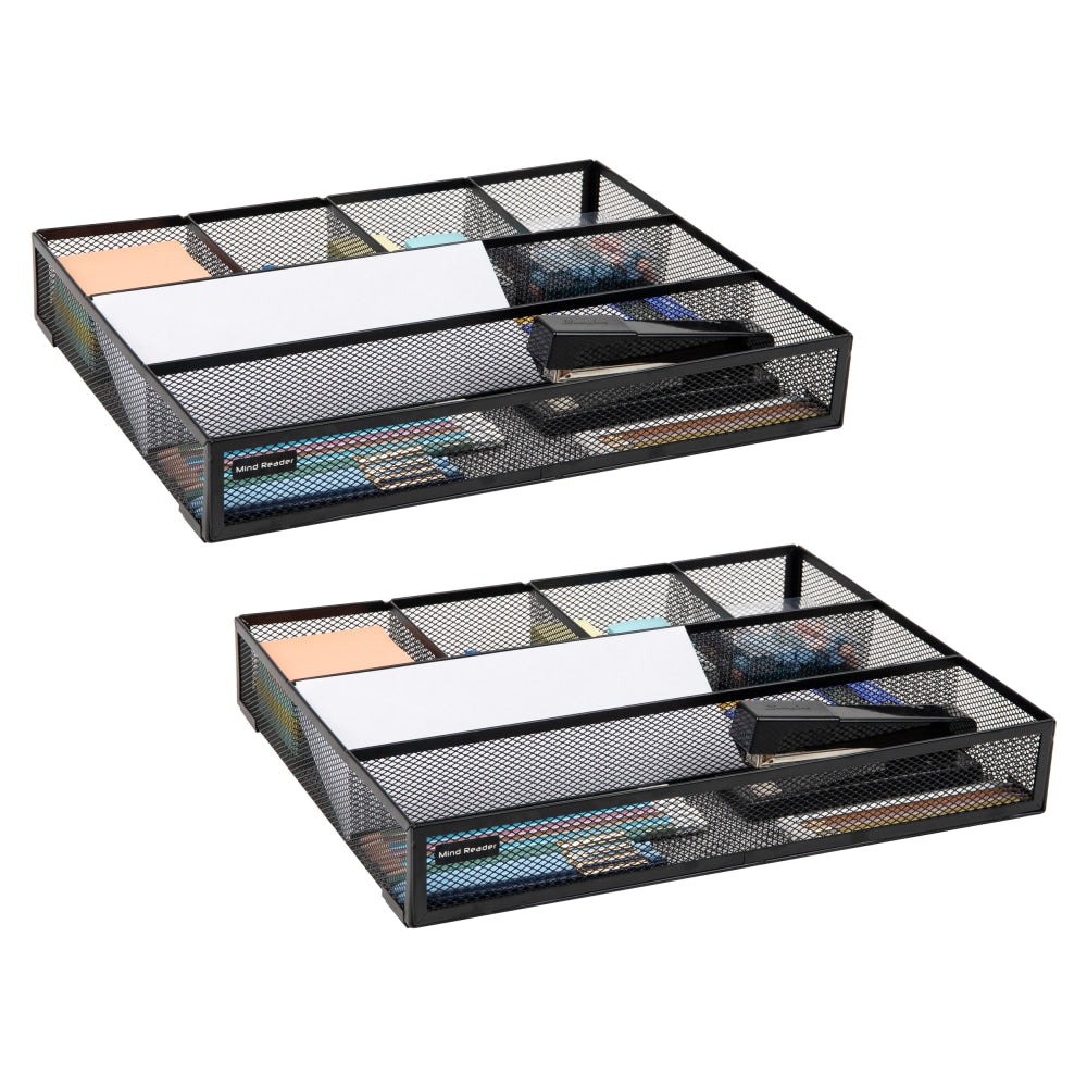 Mind Reader Drawer Organizer Utensil Organizer Desk Organizer, 2-1/4inH x 12inW x 15in L, Black, Set of 2 Organizers