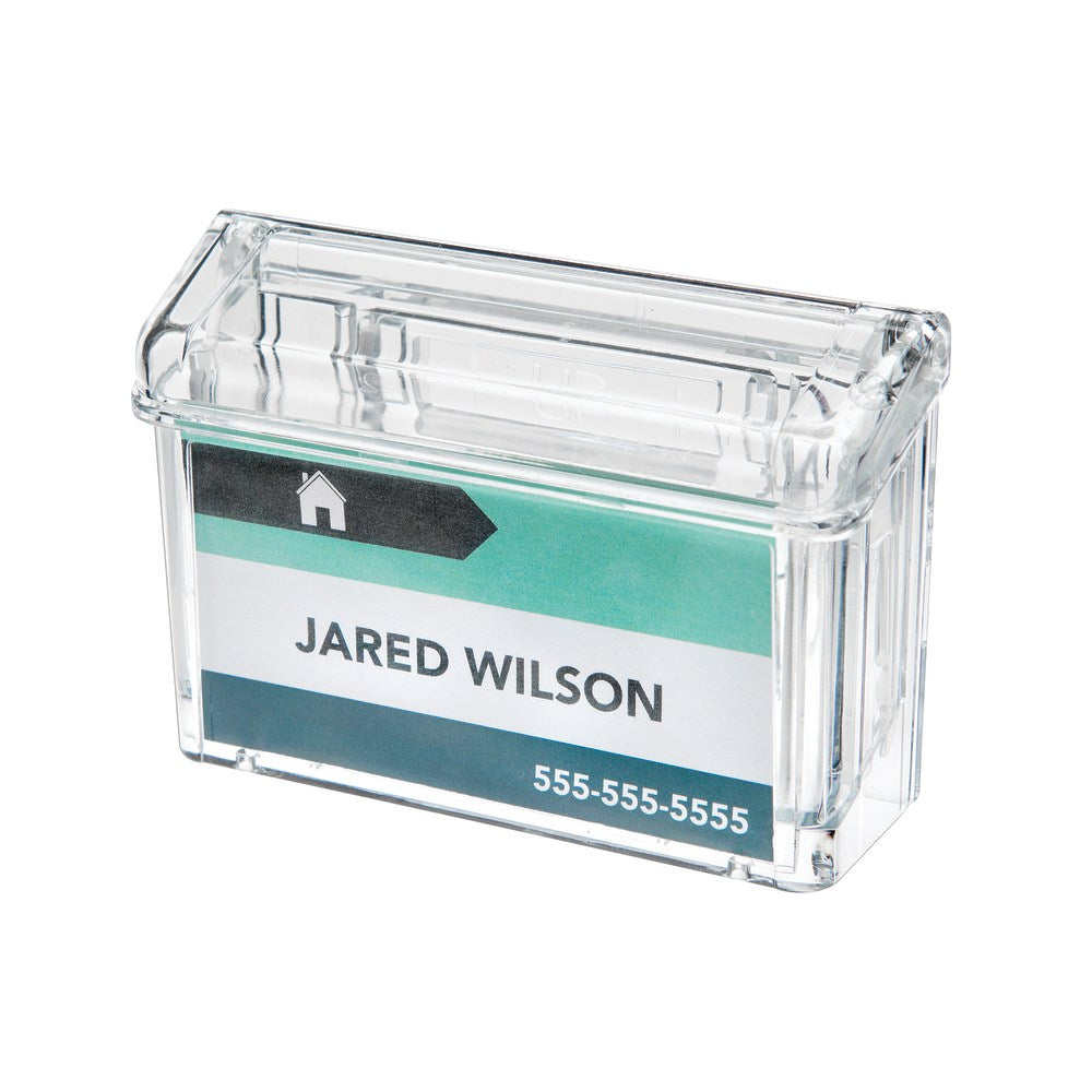 Deflecto Grab-A-Card Outdoor Business Card Holder, 4 1/4inH x 2 7/8inW x 1 1/2inD, Clear