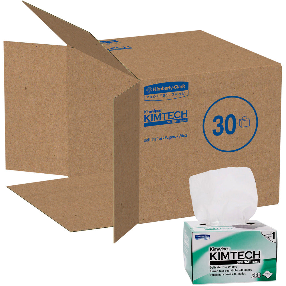 KIMTECH Kimwipes Delicate Task Wipers - 1 Ply - 4.40inx8.40in - White - 280/Pack, 30/Box, 34120