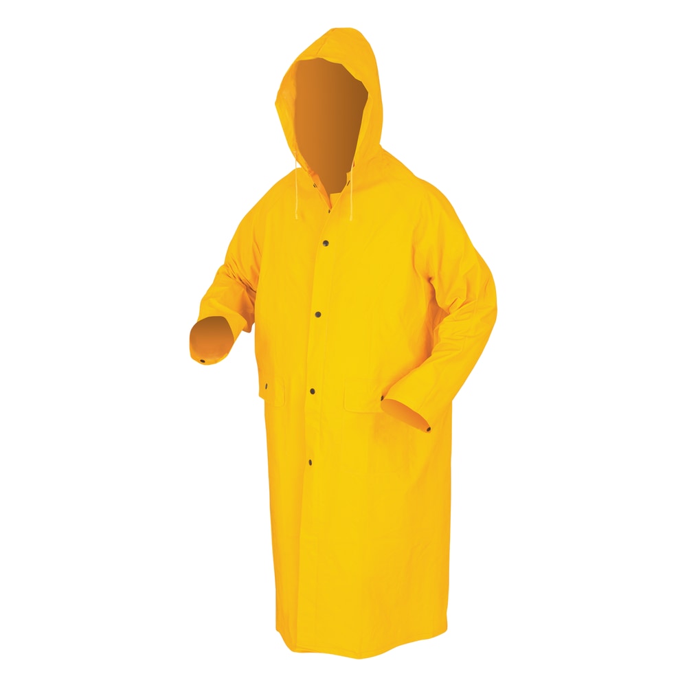 MCR Safety Classic Rain Coat, Detachable Hood, 0.35 mm PVC/Polyester, Yellow, 49 in X Large