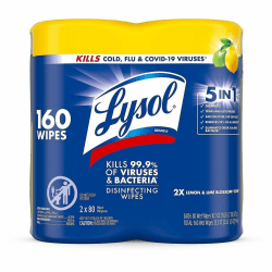 Lysol Disinfecting Wipes, Lemon & Lime Blossom Scent, 7in x 7.25in, 80 Sheets Per Canister, Case Of 2 Canisters