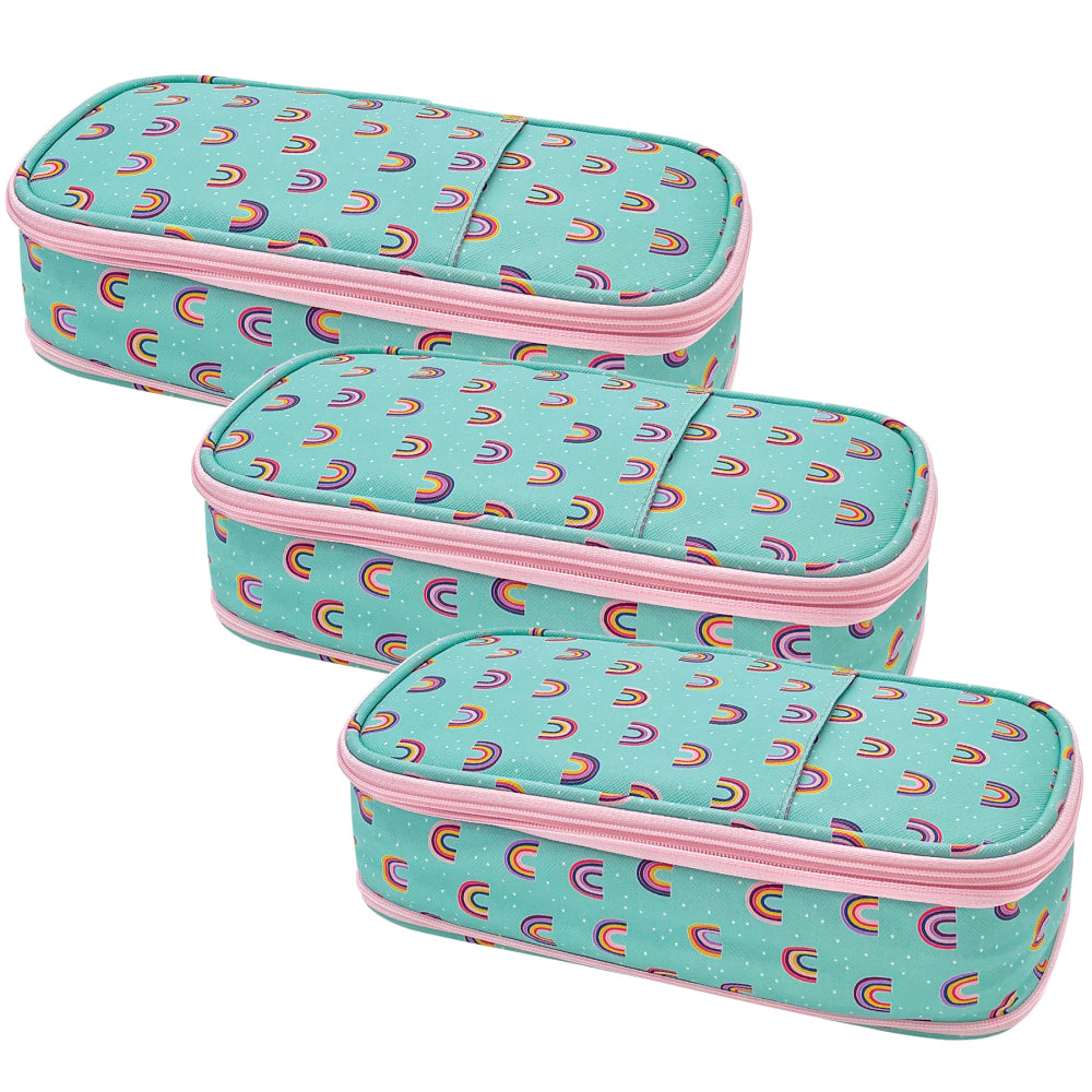 Teacher Created Resources Pencil Cases, 2-1/2inH x 4-1/4inW x 9inD, Oh Happy Day Rainbows, Pack Of 3 Cases