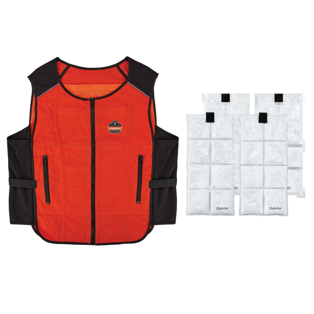 Ergodyne 6260 Lightweight Phase Change Cooling Vest And Packs, 2XL/3XL, Orange, Total Qty 1