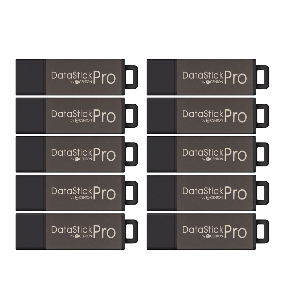 Centon DataStick Pro USB 2.0 Flash Drives, 2GB, Gray, Pack Of 10 Drives