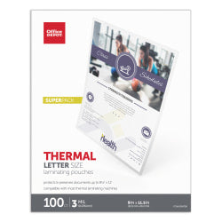 Office Depot Brand Laminating Pouches, Letter Size, 9in x 11-1/2in, Pack Of 100 Pouches