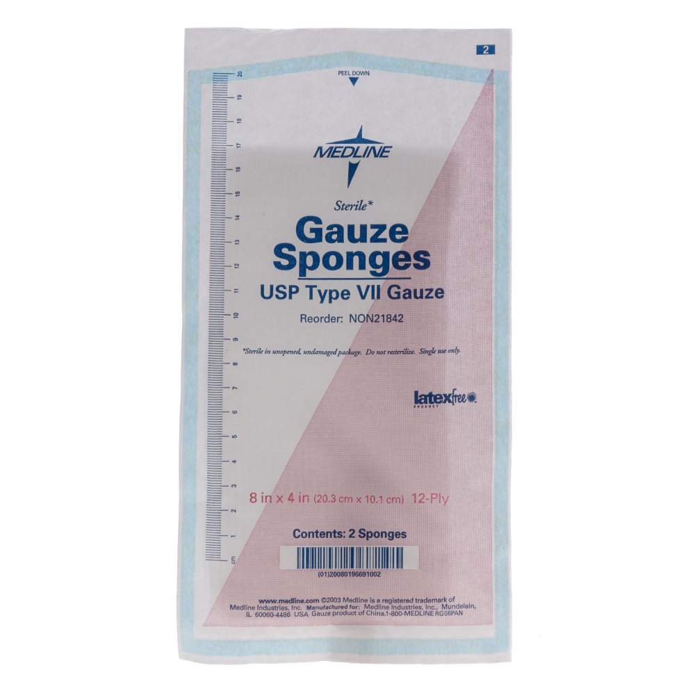 Medline Woven Sterile Gauze Sponges, 8in x 4in, White, Pack Of 1,000