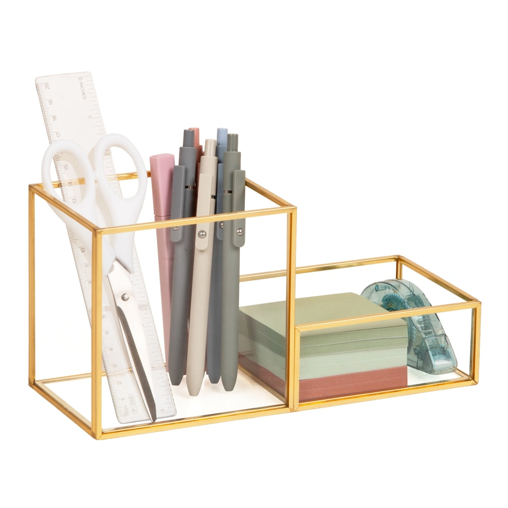 Mind Reader 2-Compartment Glass Catch-All Tray with Copper Trim, 4-3/4inH x 9-3/8inW x 4inD, Clear, Total Quantity 1