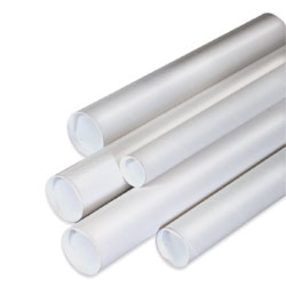 Office Depot Brand White Mailing Tubes With Plastic Endcaps, 3in x 24in, 80% Recycled, Pack Of 24