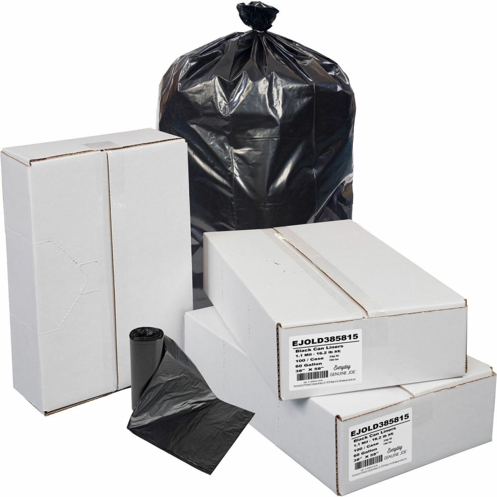 Everyday Genuine Joe Low-Density Can Liners, 60 gal Capacity, 38inx 58inx1.10 mil (28 Micron) Thickness, 100 Bags - LD385815
