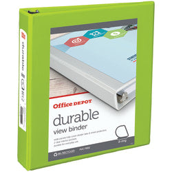 Office Depot Brand Durable View 3-Ring Binder, 1 1/2in D-Rings, Green