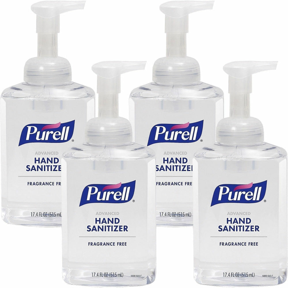 PURELL Hand Sanitizer Foam  1.09 lb  Pump Bottle Dispenser  Kill Germs  Hand, Skin  Clear  Quick Drying, Fragrance free  4 / Carton