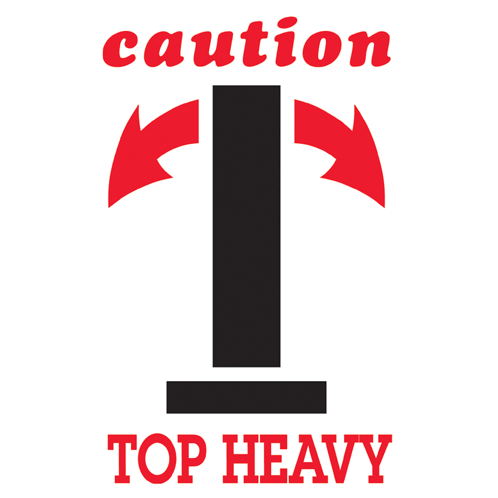 Tape Logic Preprinted Shipping Labels, DL1791, "Caution Top Heavy" Arrow, 4in x 6in, Black/Red/White, Roll Of 500