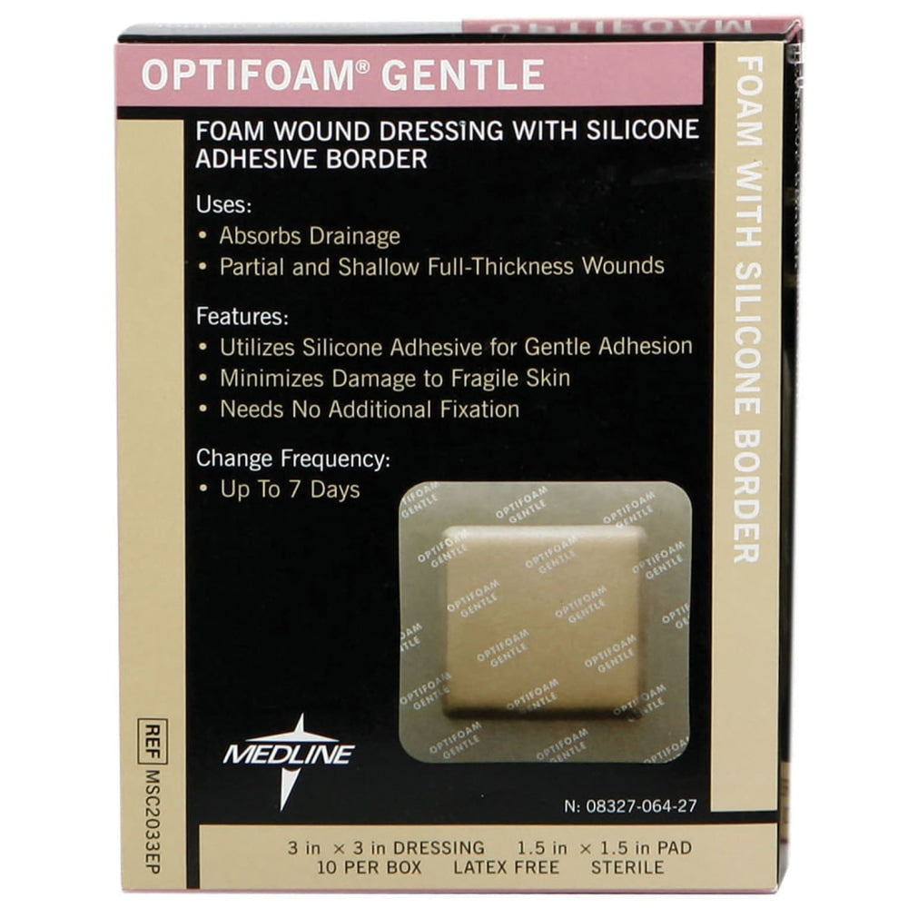 Optifoam Gentle Border Adhesive Dressings, 3in x 3in, Tan, Box Of 10