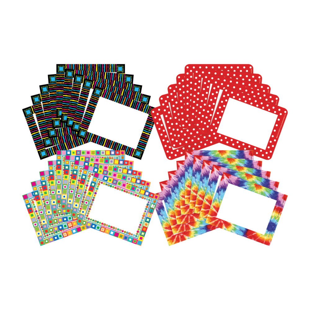 Barker Creek Name Tags, 2 -3/4" x 3 1/2", Retro/Tie Dye/Neon/Dot, 45 Name Tags Per Pack, Case Of 4 Packs