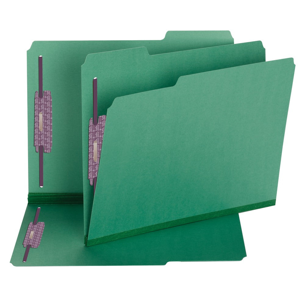 Smead Color Pressboard Fastener Folders With SafeSHIELD Coated Fasteners, Letter Size, 1/3 Cut, Green, Box Of 25