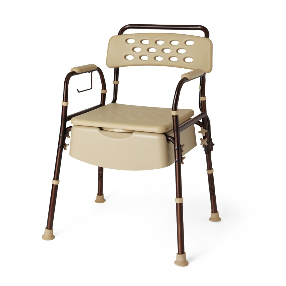 Medline Elements Bedside Commode With Microban, 19 1/8inH x 24 5/8inW x 12inD, Bronze