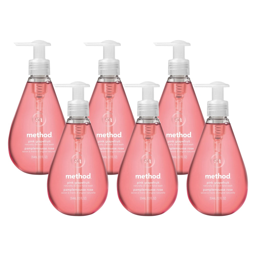 Method Pink Grapefruit Gel Hand Wash, Pink Grapefruit Scent, 12 fl oz (354.9 mL), Pack of 6, Pump Bottle Dispenser - MTH00039CT