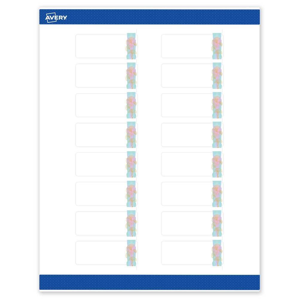 Avery Printable Labels With Sure Feed Technology, S00-EVC, 1in x 2-5/8in, Matte White With Preprinted Watercolor/Gold Leaf Design, Pack Of 160