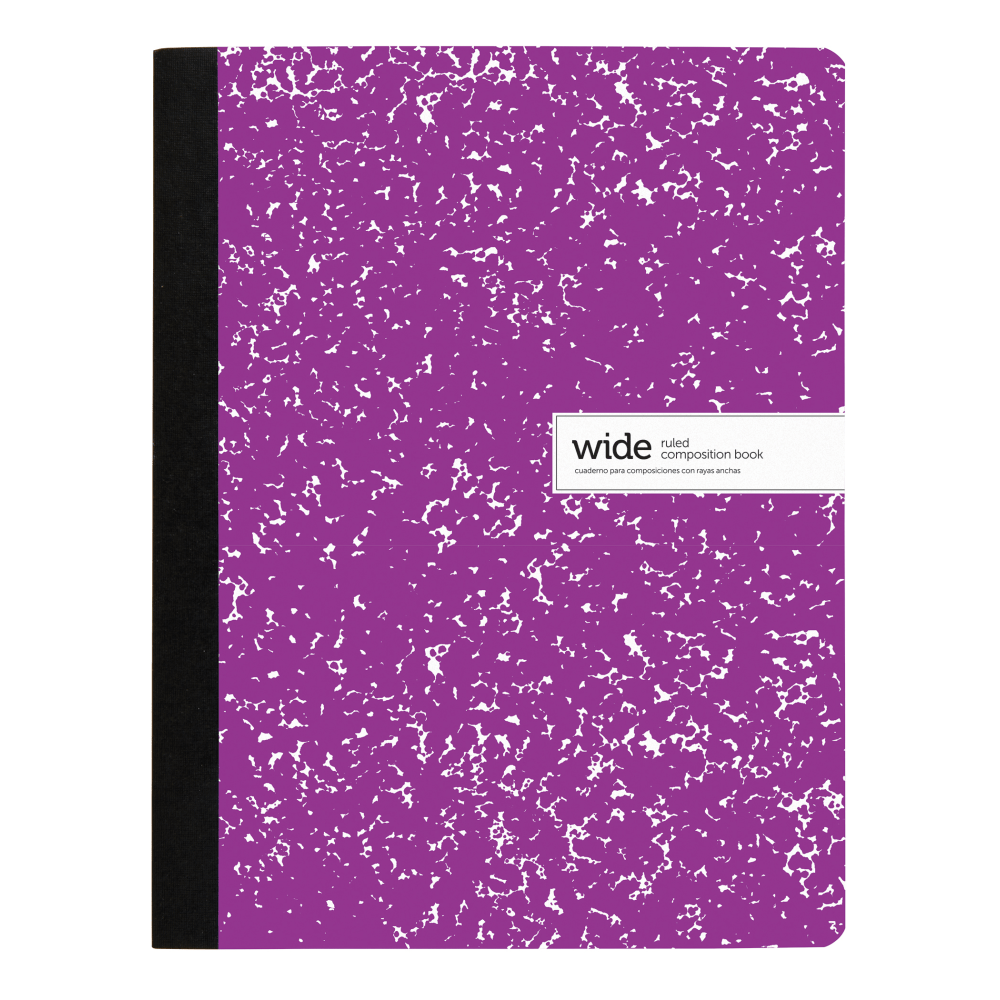 Office Depot Brand Composition Notebook, 9-3/4in x 7-1/2in, Wide Ruled, 100 Sheets, Purple/White
