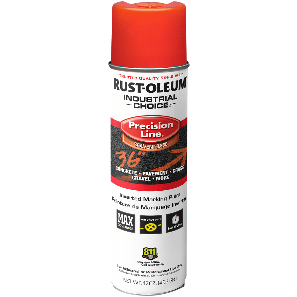 Rust-Oleum Industrial Choice M1600 System Solvent-Based Precision Line Inverted Marking Paint, 17 Oz, Fluorescent Red, Case Of 12 Cans