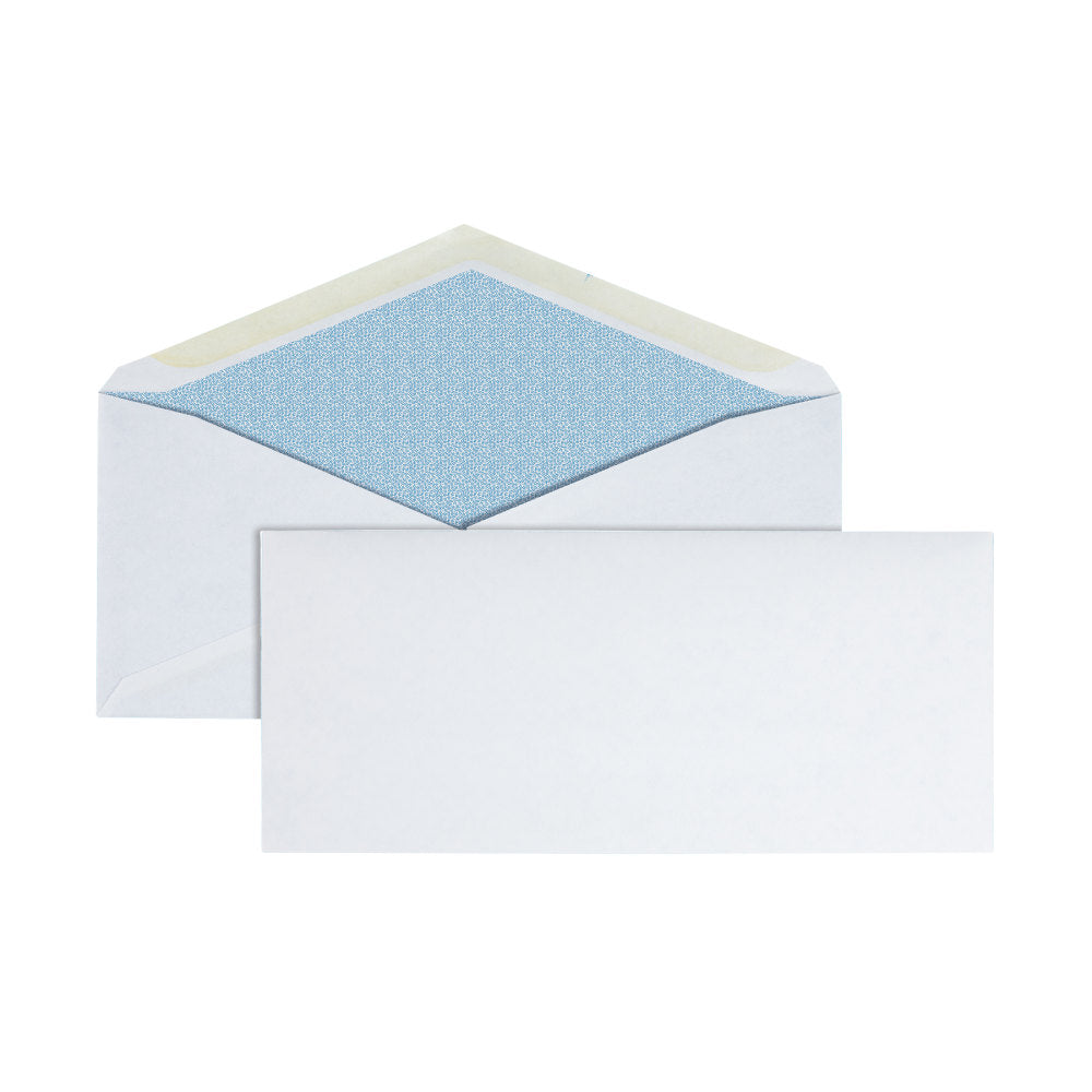 Office Depot Brand #10 Security Envelopes, 4-1/8in x 9-1/2in, Gummed Heat Resistant Seal, White, Box Of 100