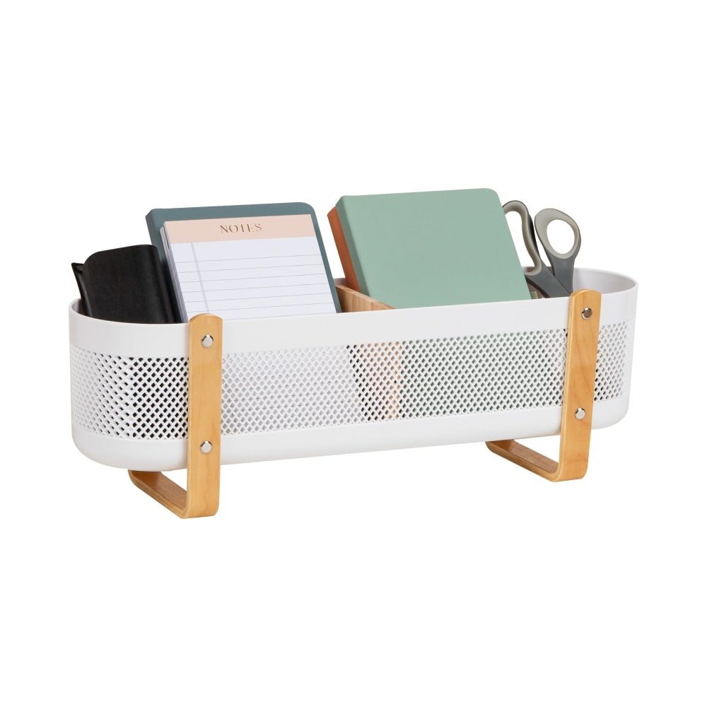 Mind Reader Divided Storage Basket With Legs, 6-1/2H" x 5-1/4inW x 19-1/4inD, White/Brown
