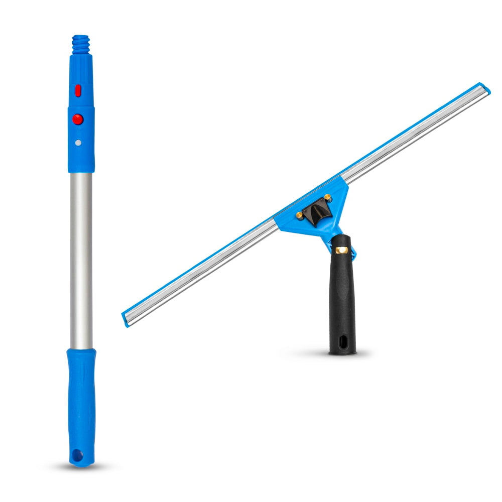 Gritt Commercial Swivel Window Squeegee And Pole Window Washing Kit, 18in Squeegee/20in Pole, Multicolor