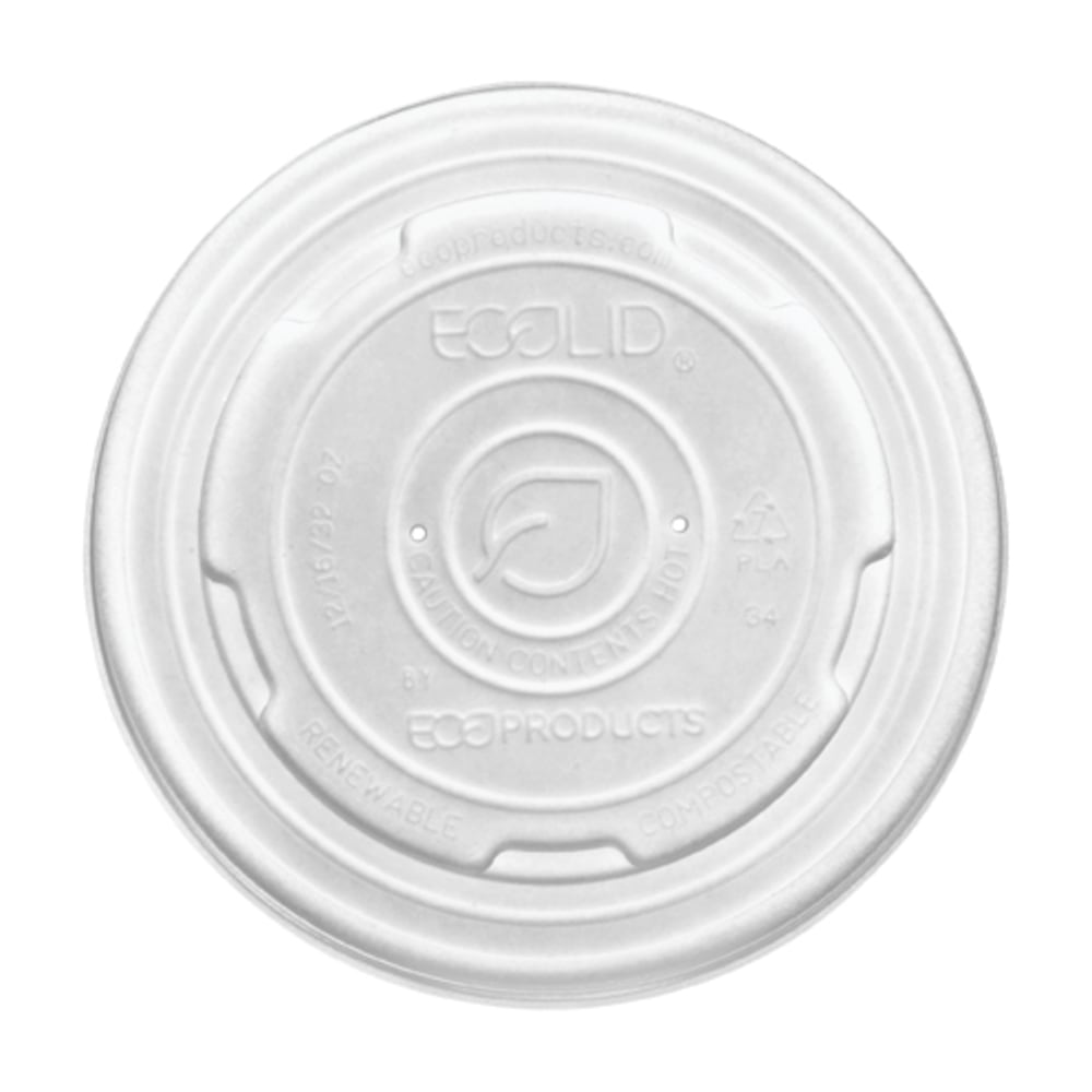 Eco-Products World Art PLA-Laminated Soup Container Lids, For 32-Oz Containers, White, 50 Lids Per Pack, Carton Of 10 Packs