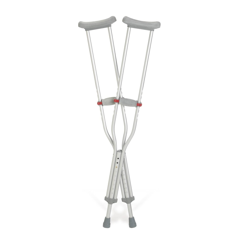 Medline Red Dot Aluminum Crutches, Fits Users 5ft10in - 6ft6in, Stainless Steel, Pack Of 8 Pairs