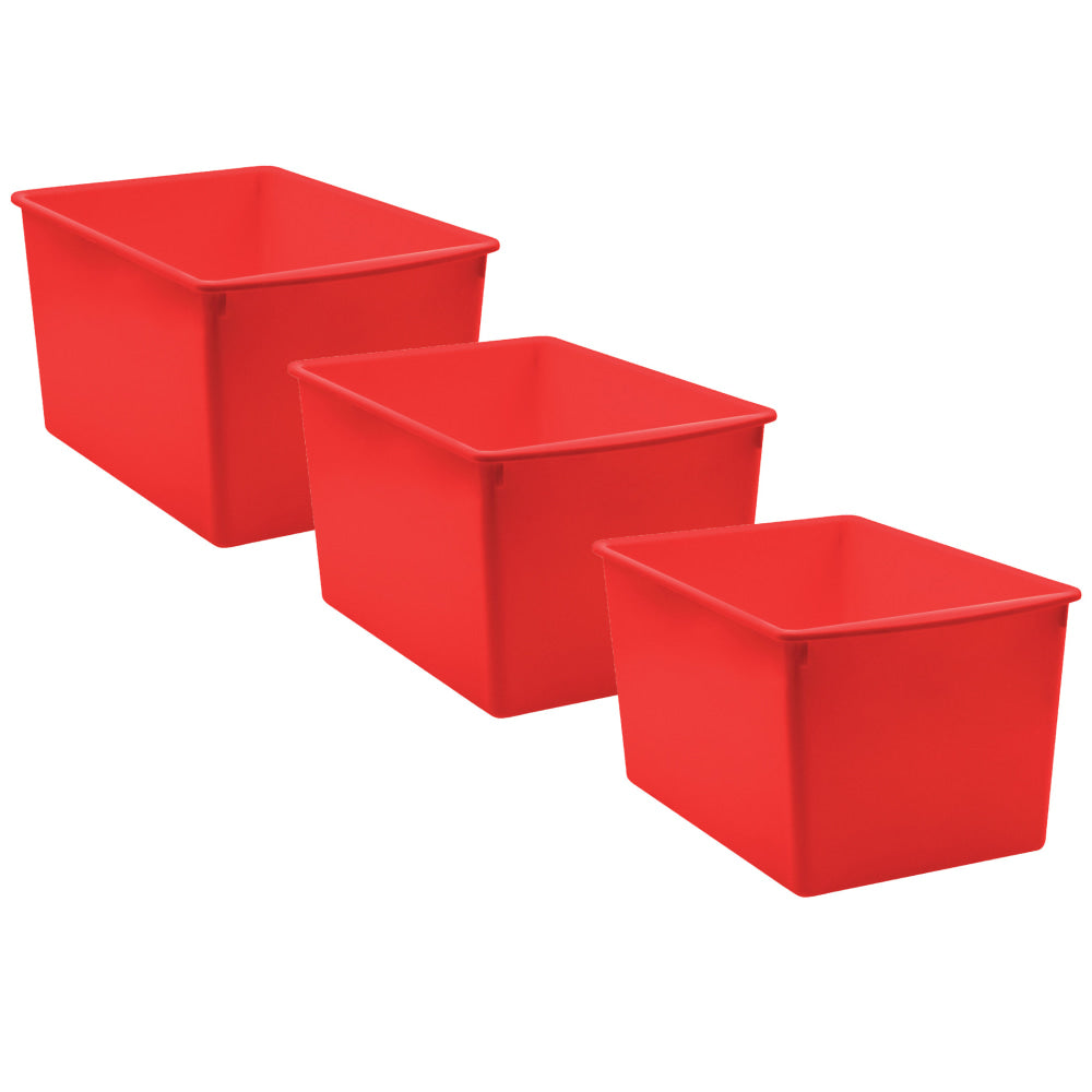 Teacher Created Resources Plastic Multi-Purpose Bins, 7-1/2inH x 9-1/4inW x 14inD, Red, Pack Of 3 Bins