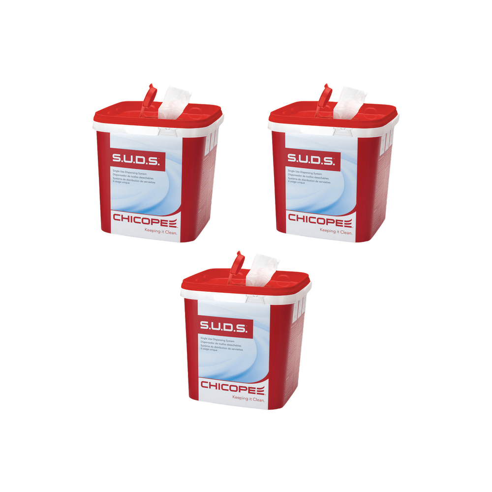 Chicopee S.U.D.S Bucket with Lid, 7.5 x 7.5 x 8, Red/White, 220 Wipes per Carton, 3 Cartons