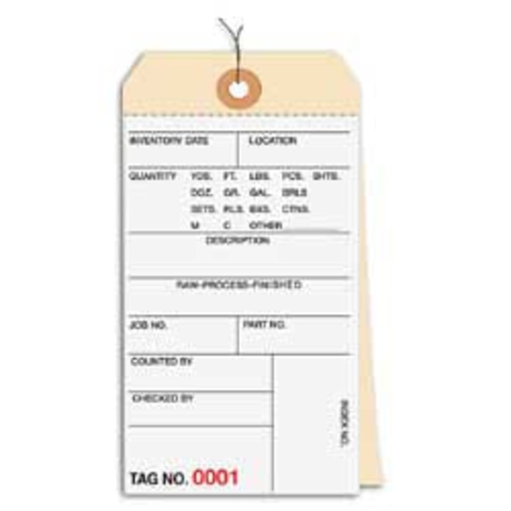 Prewired Manila Inventory Tags, 2-Part Carbonless, 1000-1499, Box Of 500